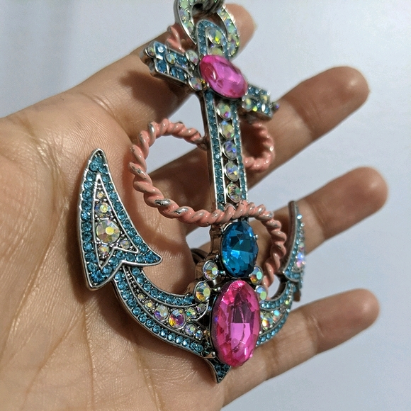 Betsy Johnson Jeweled Nautical Anchor Necklace - Picture 5 of 13